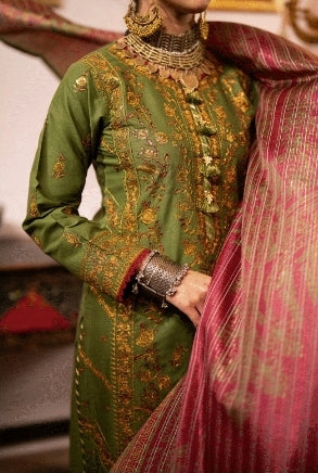 (Green) 3 Pc Embroidered Cotton Collection - Casual lite