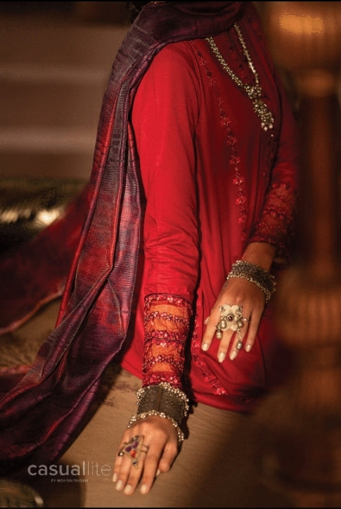 (Maroon) 3 Pc Embroidered Cotton Collection - Casual lite