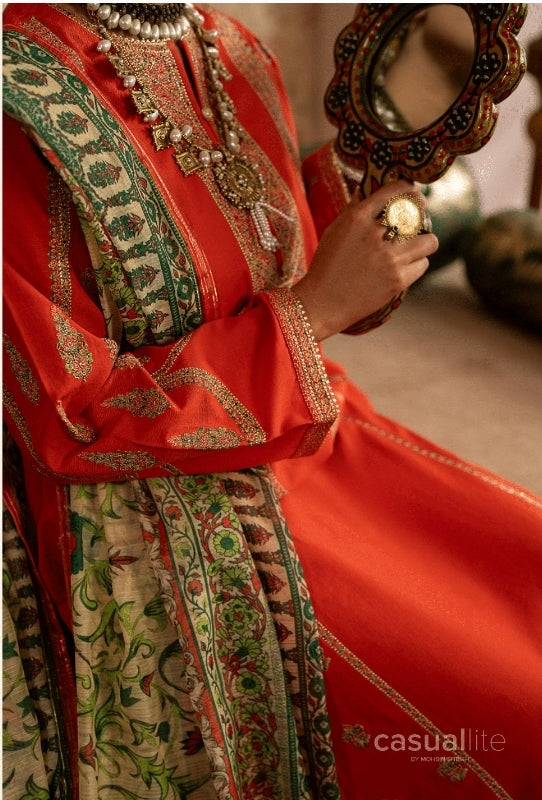 (Orange) 3 Pc Embroidered Cotton Collection - Casual lite