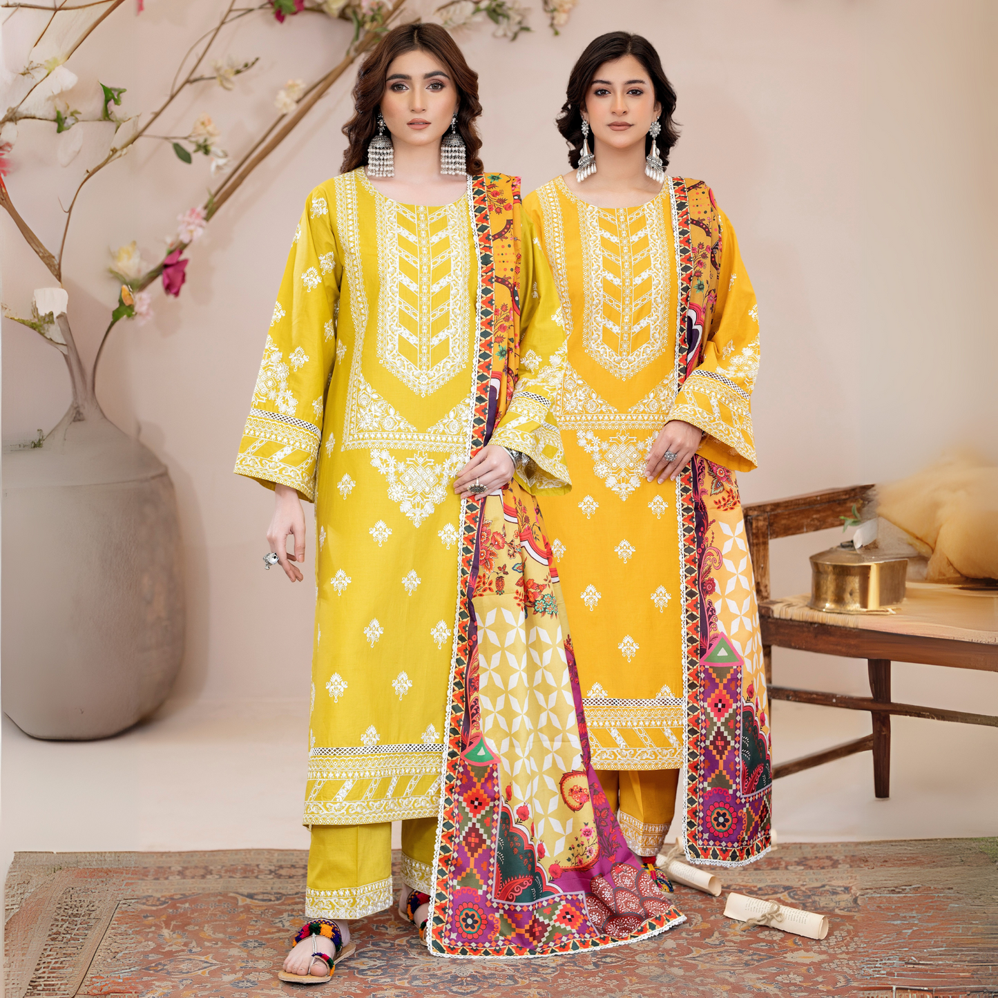 UKC-30 Embroidered Cambric Cotton Dress Ready to Wear 3 Pc - Karma Collection
