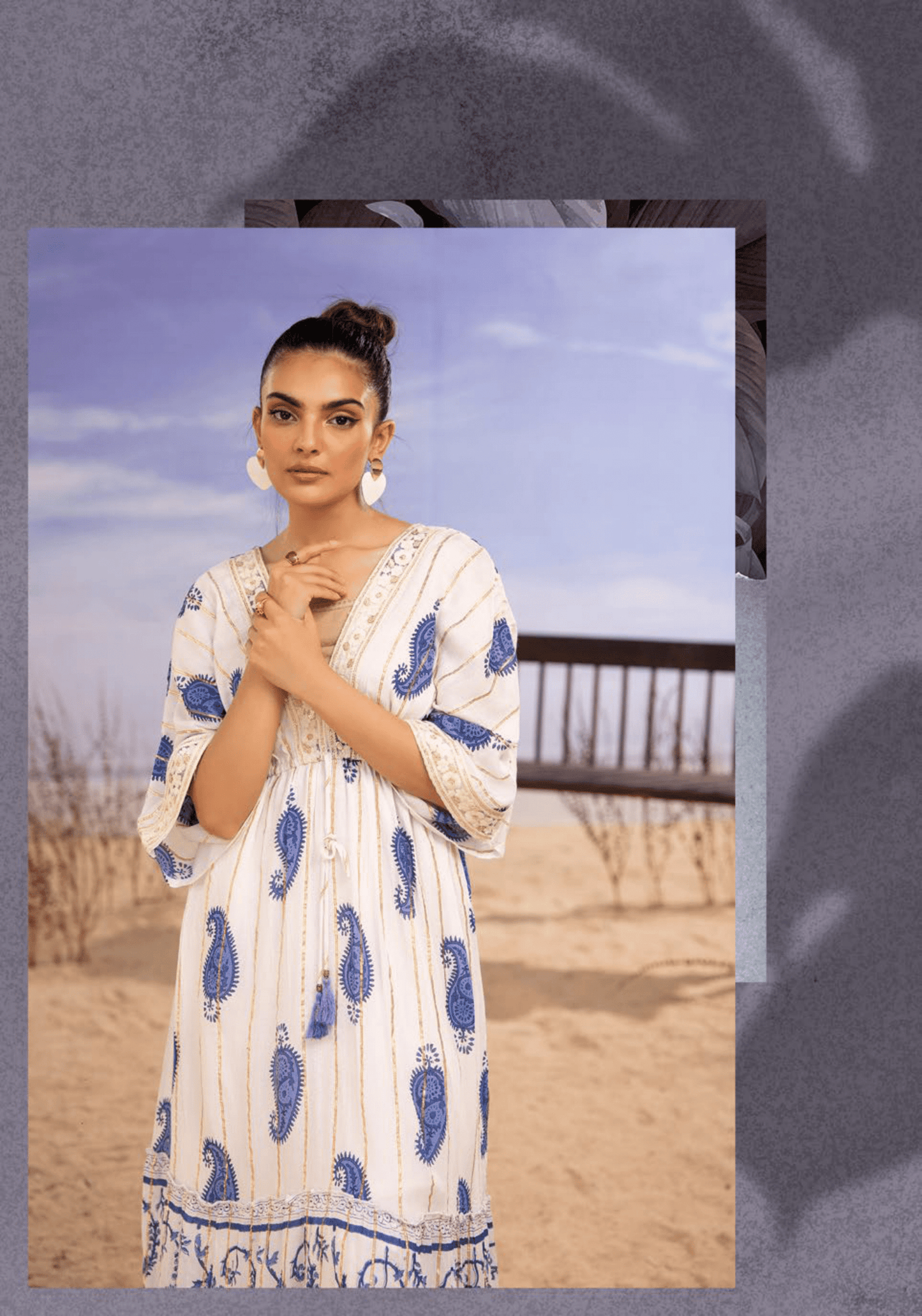 (Cream with Blue) "Summer Sizzler" Long kaftan Style Maxi-By Simrans