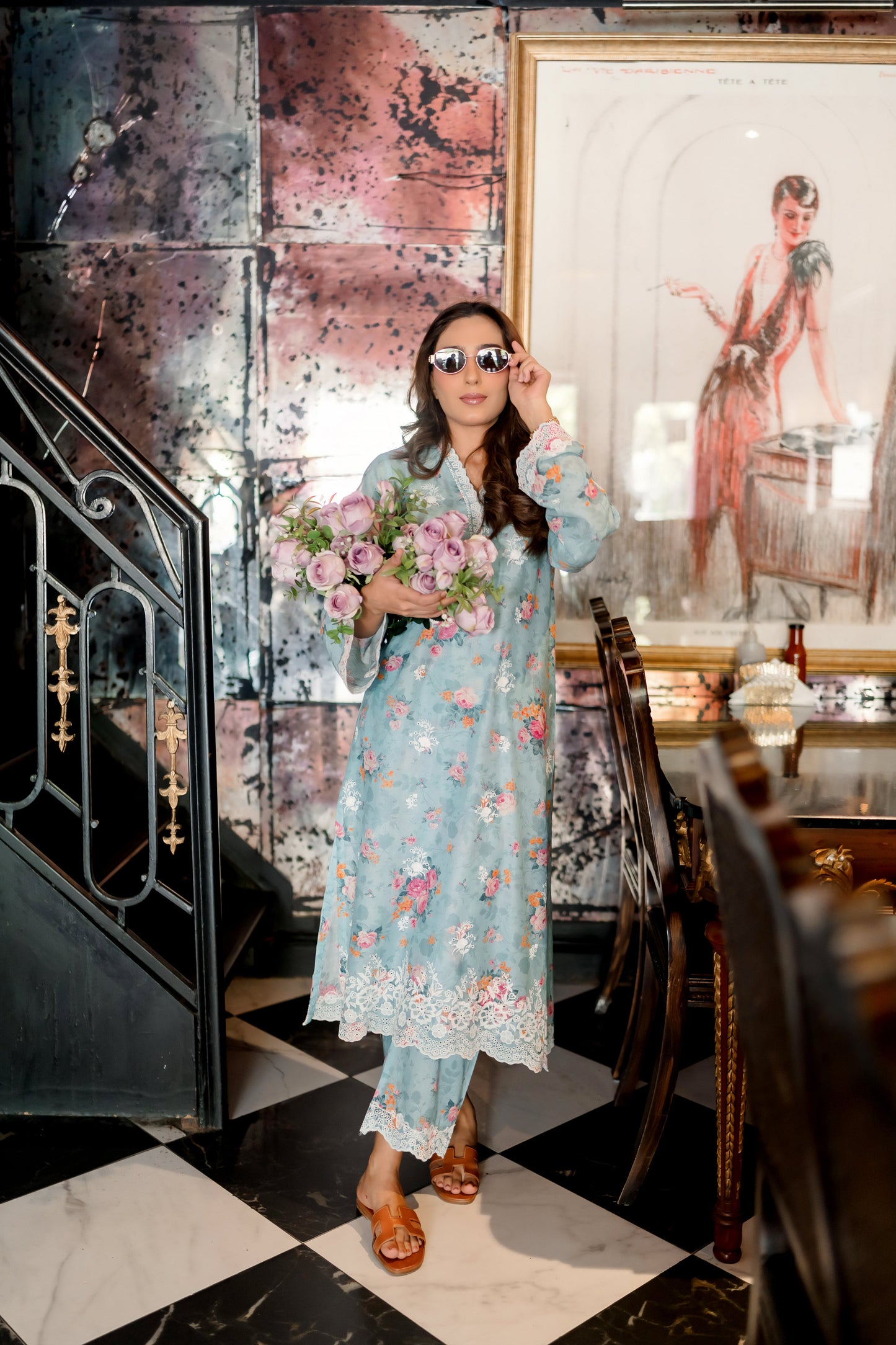 (Light Blue) 2 Pc | Ready to Wear | Embroidered Printed | Cambric Shirt & Trouser | Lakhany