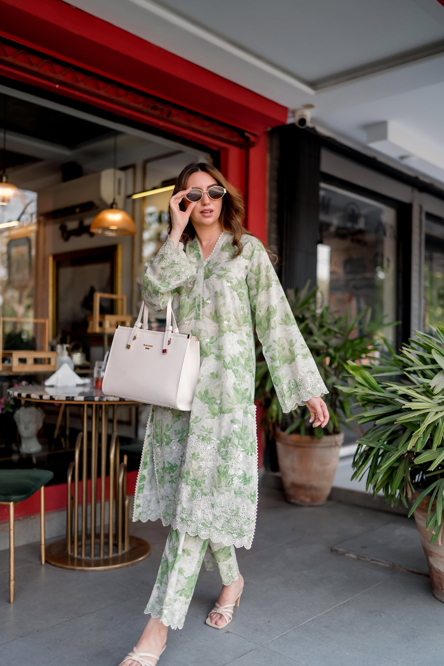 (Green & White) 2 Pc | Ready to Wear | Embroidered Printed | Cambric Shirt & Trouser | Lakhany