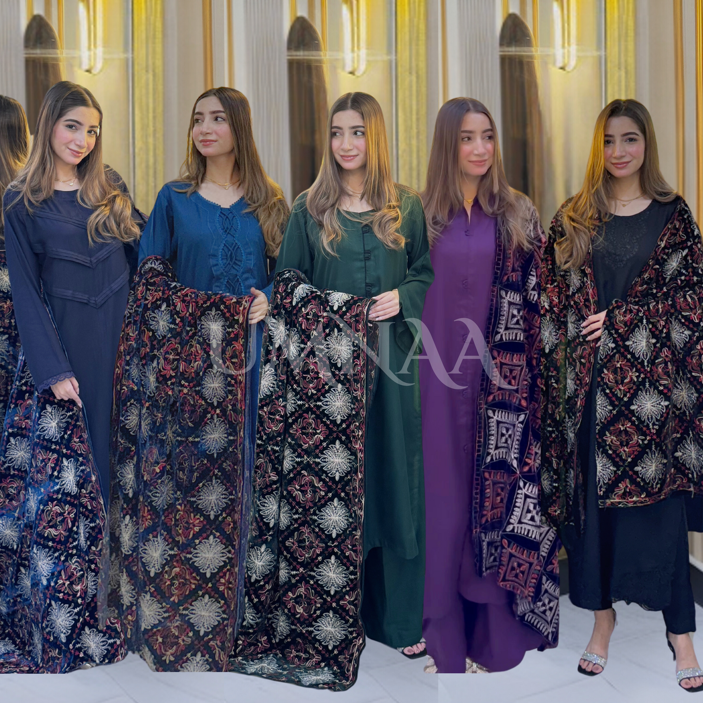 UA-32 Dhanak Dress Embroidered Velvet Shawl 3 Pc | Ready to wear | UMNAA