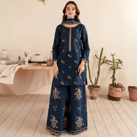 UA-39 3 Pc Embroidered Cotton Collection | Ready to Wear | UMNAA