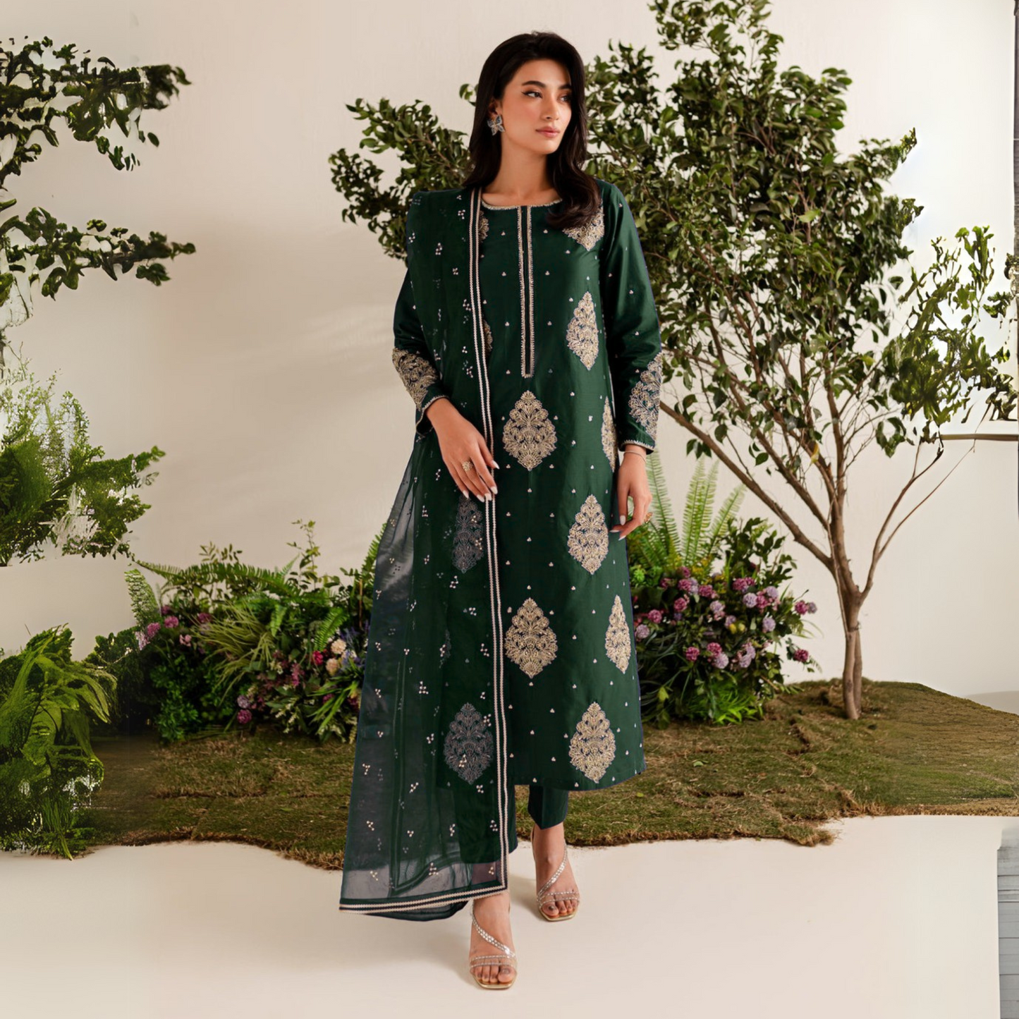 UA-40 3 Pc Embroidered dhanak Collection | Ready to Wear | UMNAA