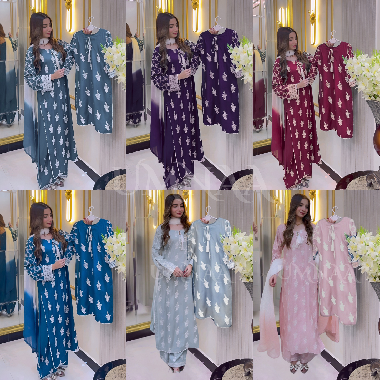 UA-57 3 Pc Luxury mother daughter Embroidered Linen Collection- Umnaa