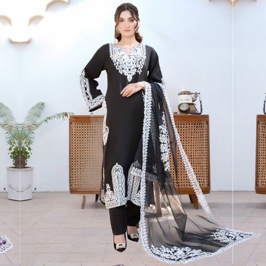 UA-61 Embroidered Viscose Linen 3 Pc Pakistani Dress | UMNAA