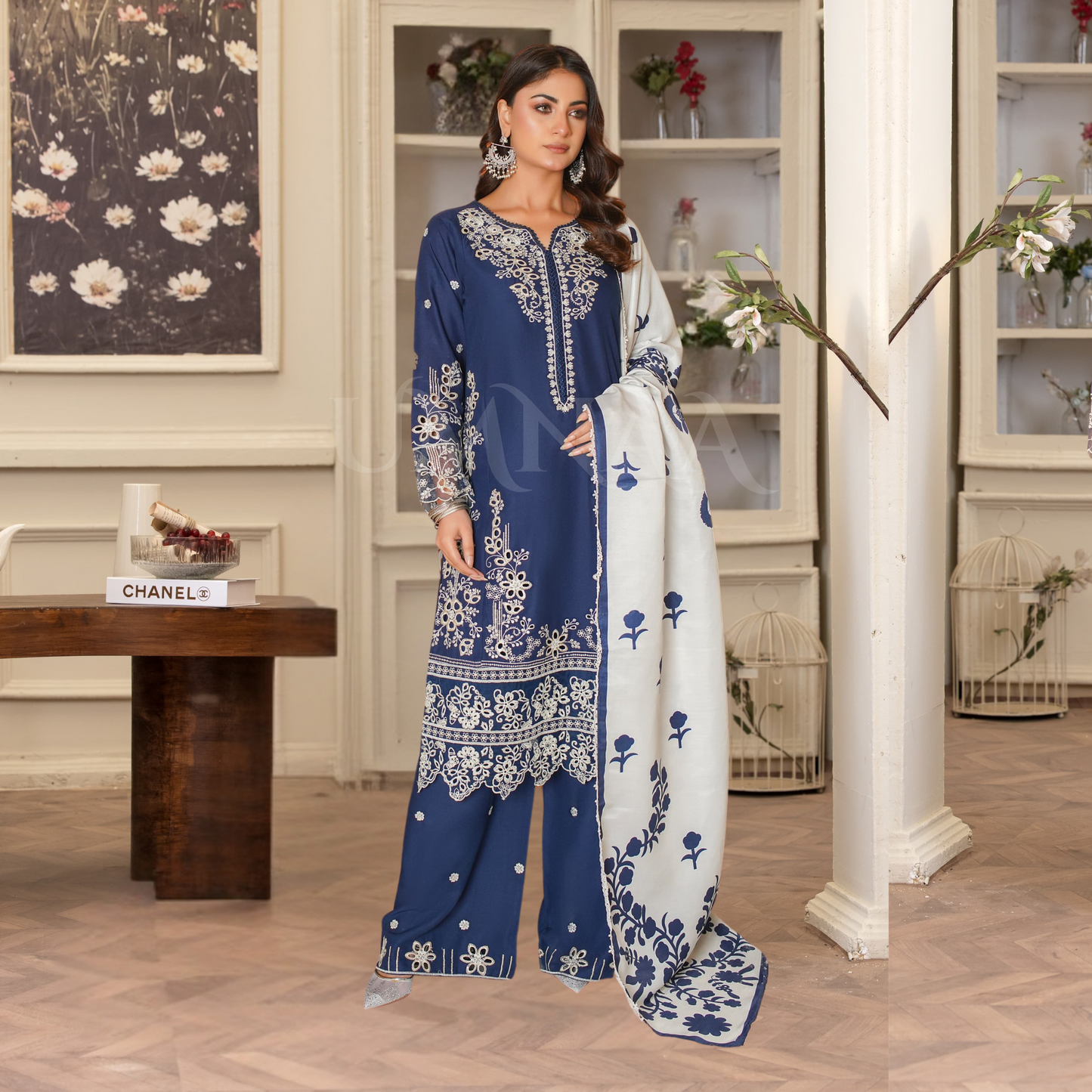 UA-83 Embroidered Cambric Cotton Ready to wear Dress | Umnaa