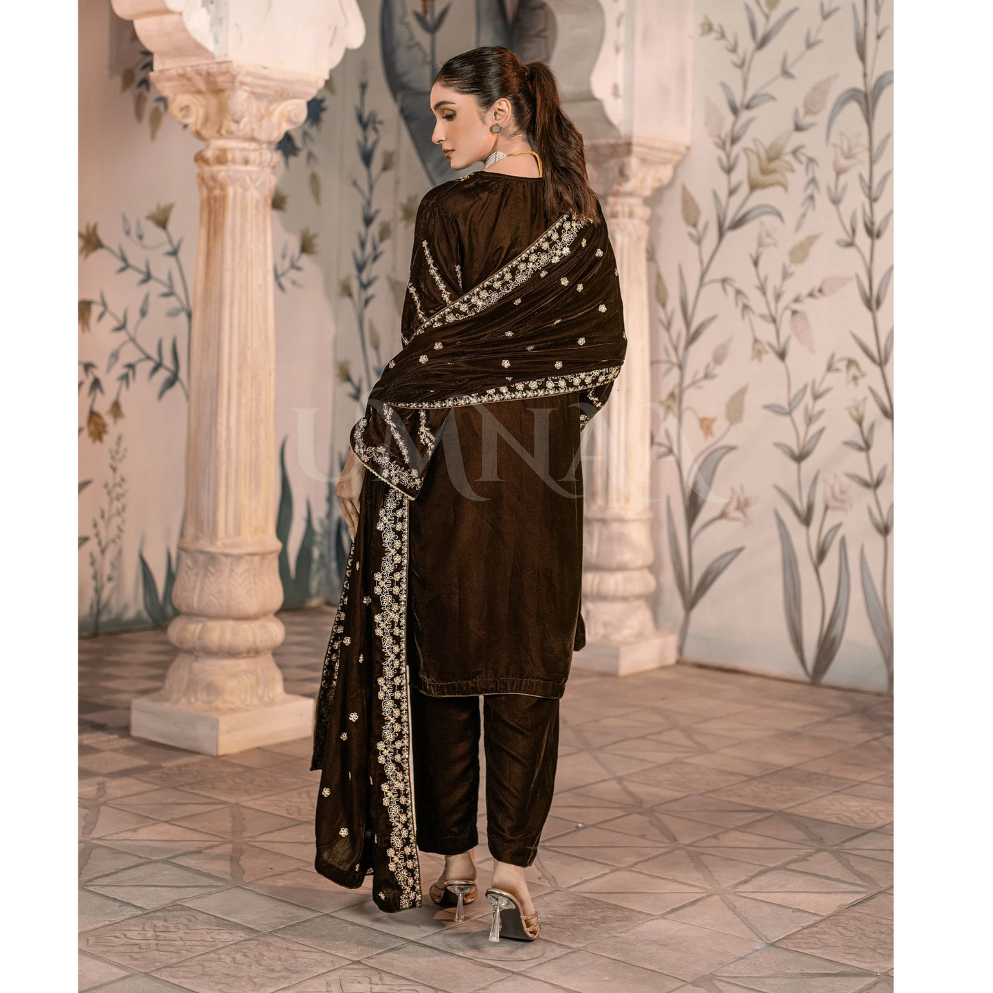 UA-123 Luxury Embroidered Micro Velvet Collection Pakistani Festive Partywear Dress by Umnaa