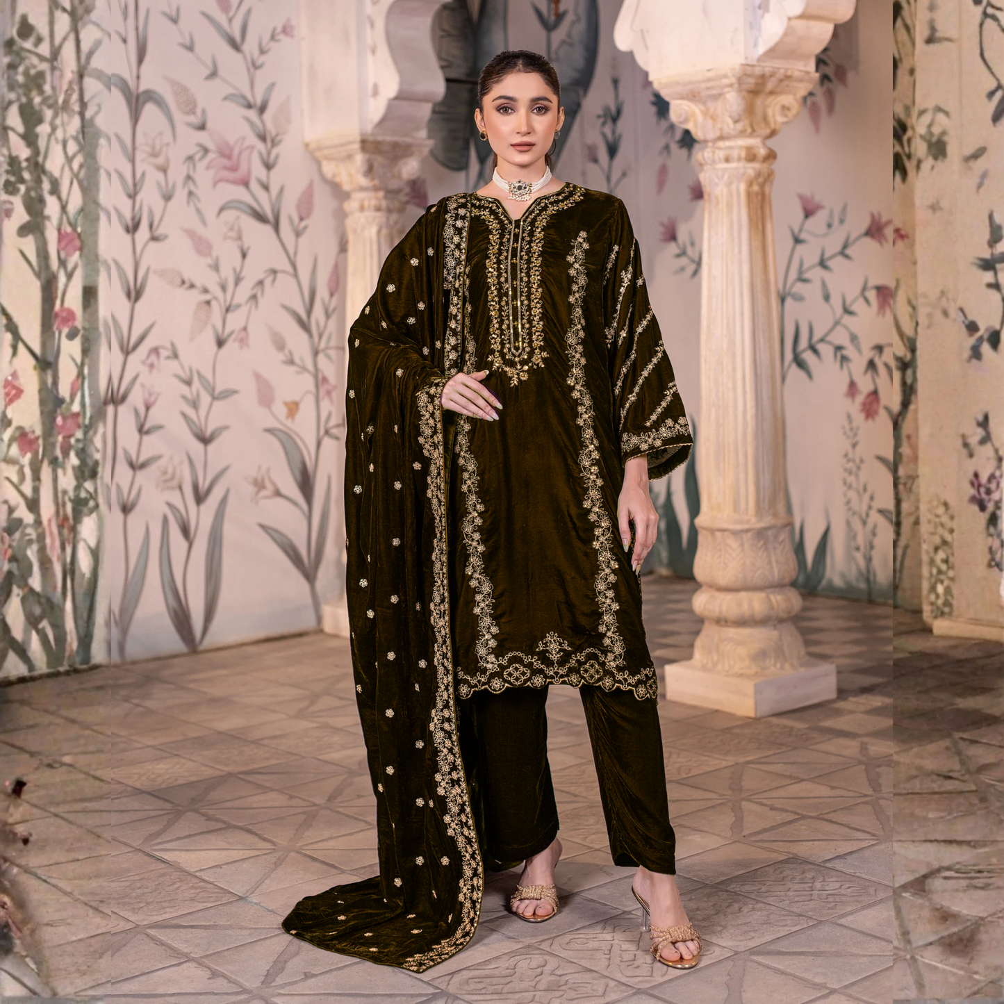 UA-123 Luxury Embroidered Micro Velvet Collection Pakistani Festive Partywear Dress by Umnaa