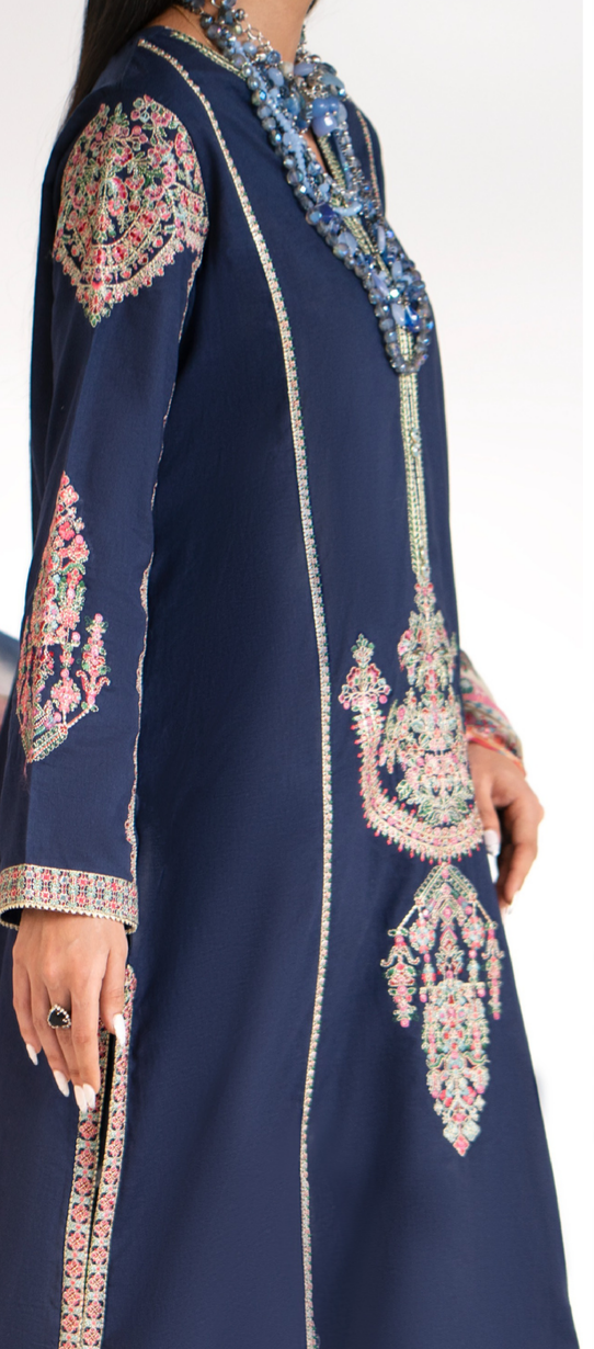 (Blue) 3 Pc Summer Pret Vol 5 Embroidered dress - Casuallite