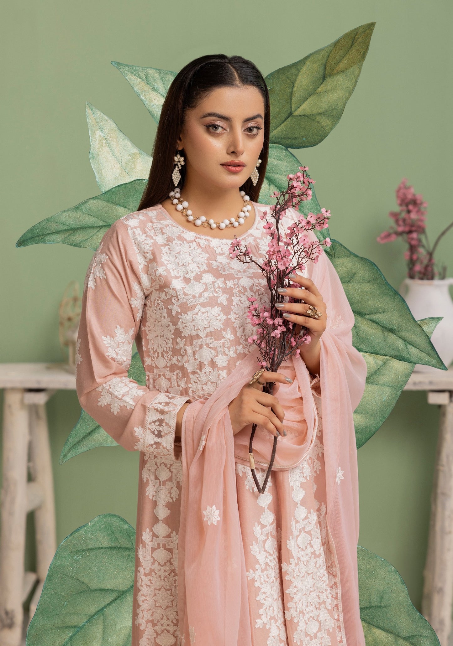 Peach | Embroidered Linen Long Frock (Maxi) | 3 Pc | Ready-to-wear | Simrans