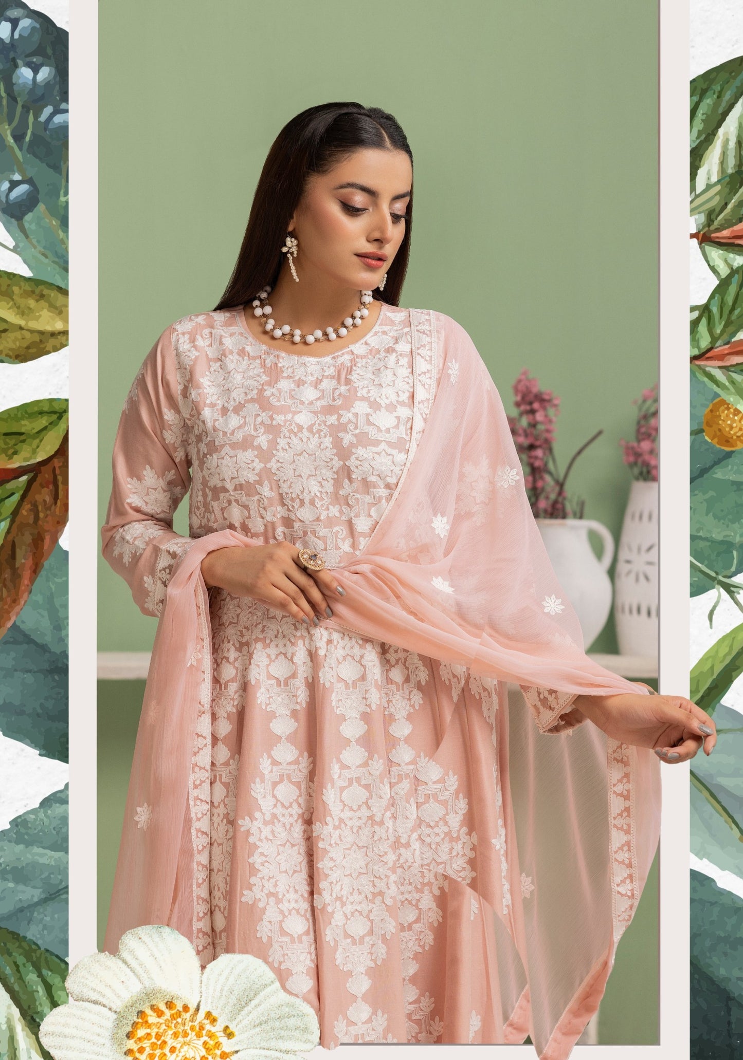 Peach | Embroidered Linen Long Frock (Maxi) | 3 Pc | Ready-to-wear | Simrans
