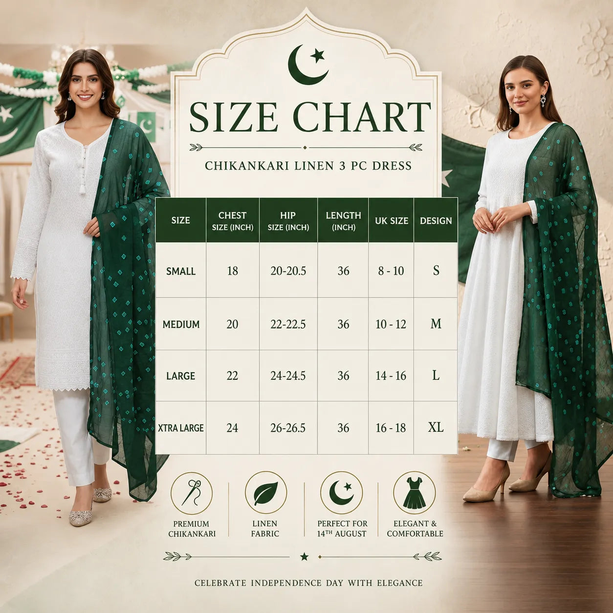 UA-280 Chikankari Linen Independence day Pakistani Dress