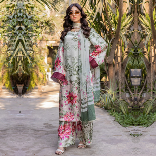 UMRZ-42 Embroidered Printed Silk Pakistani 3 Pc Dress| Ready to Wear | Rangz