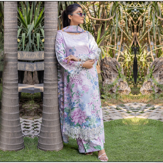 UMRZ-42 Embroidered Printed Silk Pakistani 3 Pc Dress| Ready to Wear | Rangz