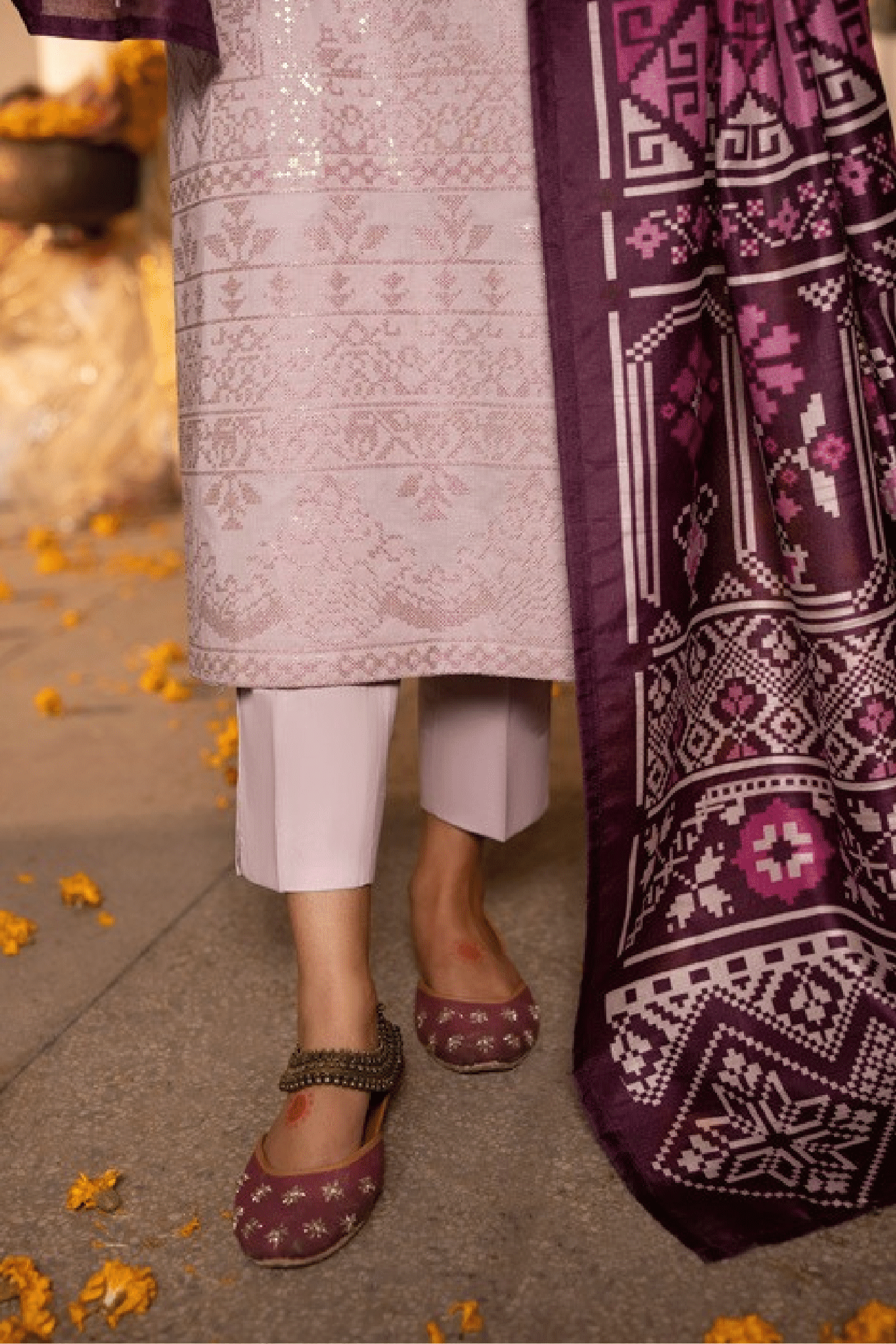 Lilac 3 Piece Embroidered Cotton dress - Casuallite