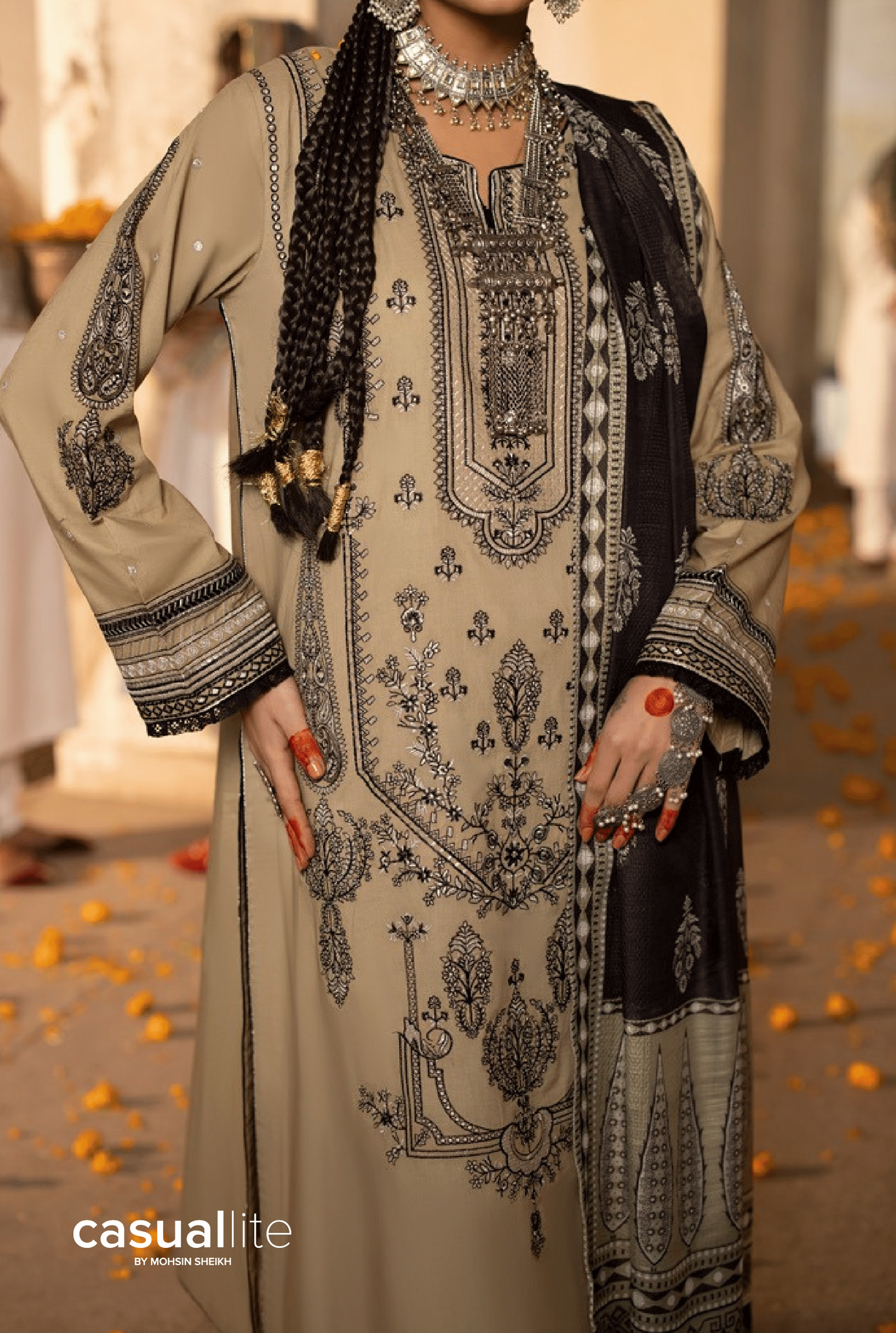 Light Green 3 Piece Embroidered Cotton dress - Casuallite