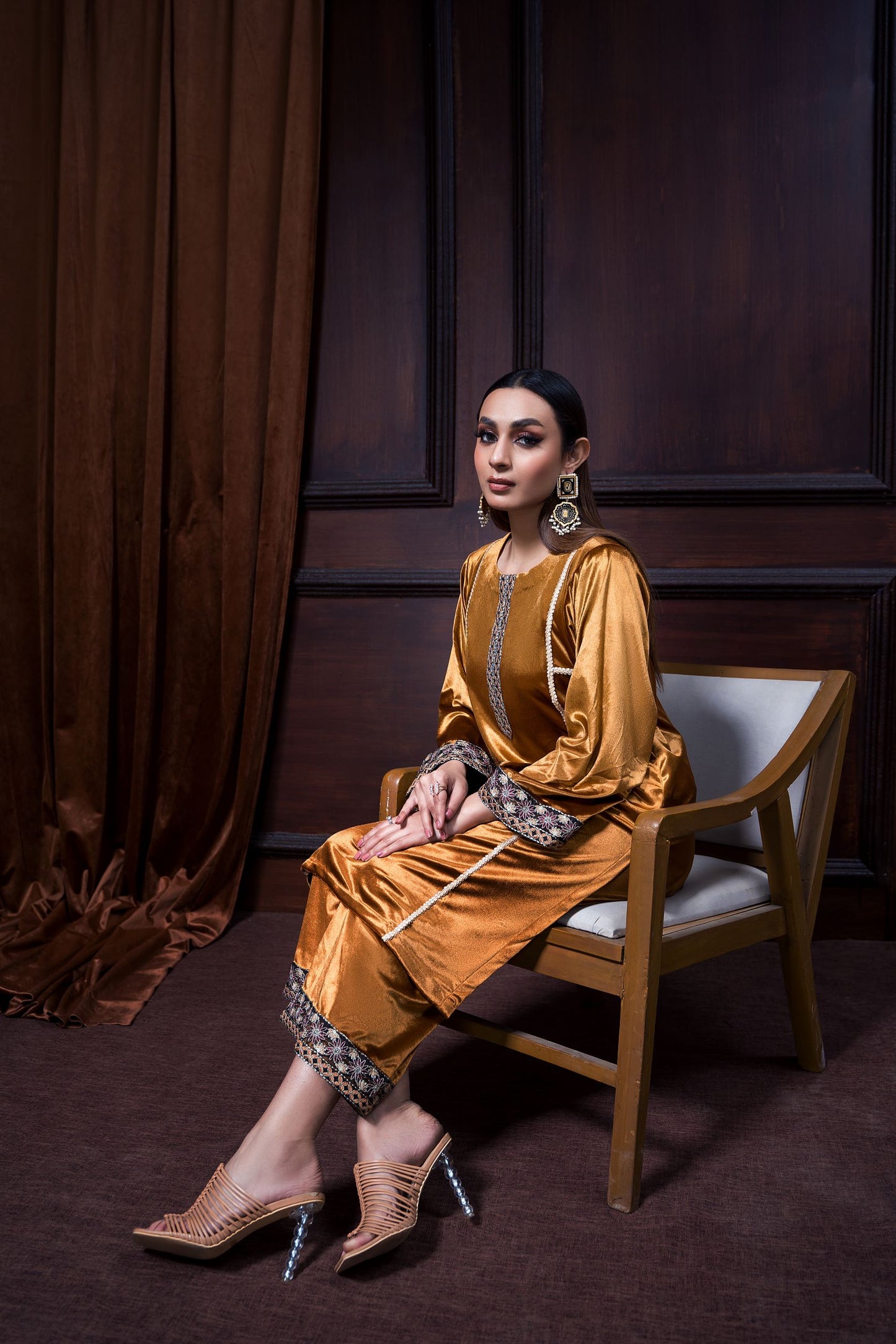 Mustard Luxury Velvet | 2 Piece Embroidered | Premium Quality