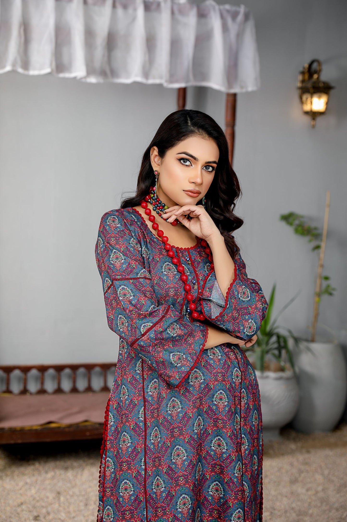 Printed 2 piece dhanak dress-Munira