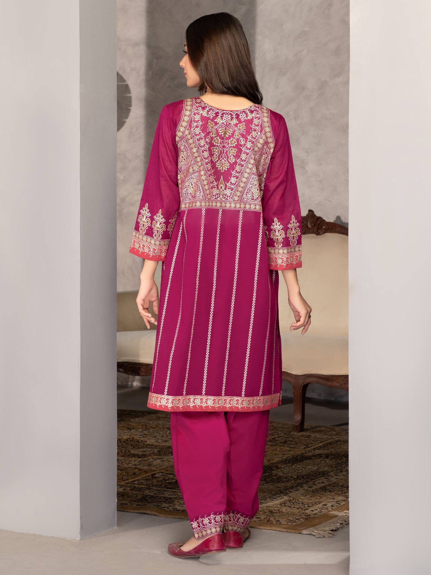 Pink 2 Piece Printed Lawn Suit By Limelight