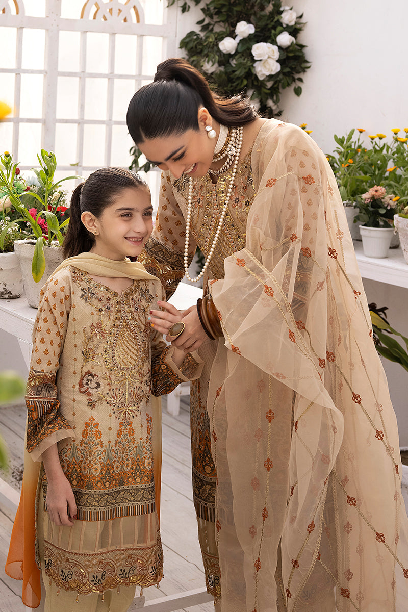 Beige Shamray Luxury Lawn Mother Daughter Collection-Mona Ally's