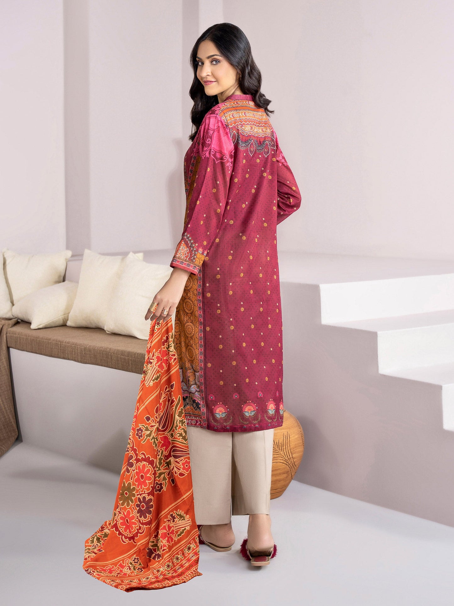 Maroon 2 Piece Printed Lawn Suit-Limelight