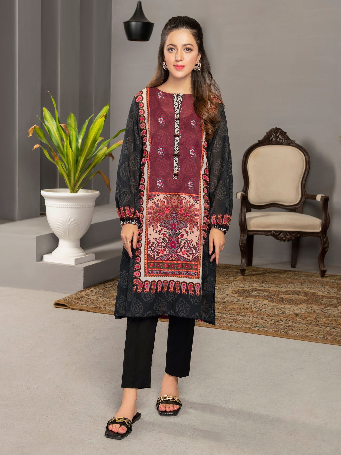 Black 1 Piece Printed Lawn Shirt By Limelight