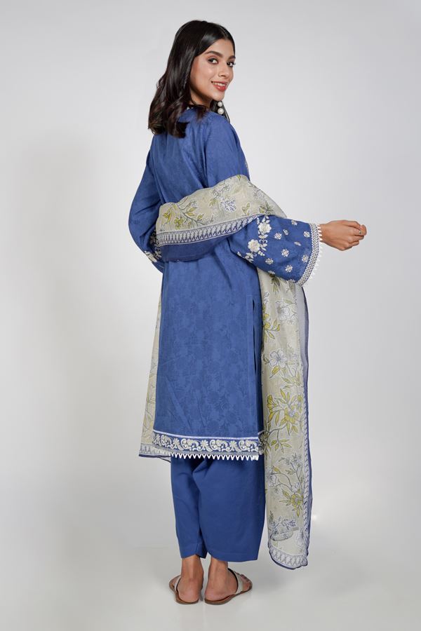 Bismark Blue Embroidered Shirt Shalwar Dupatta-Zellbury