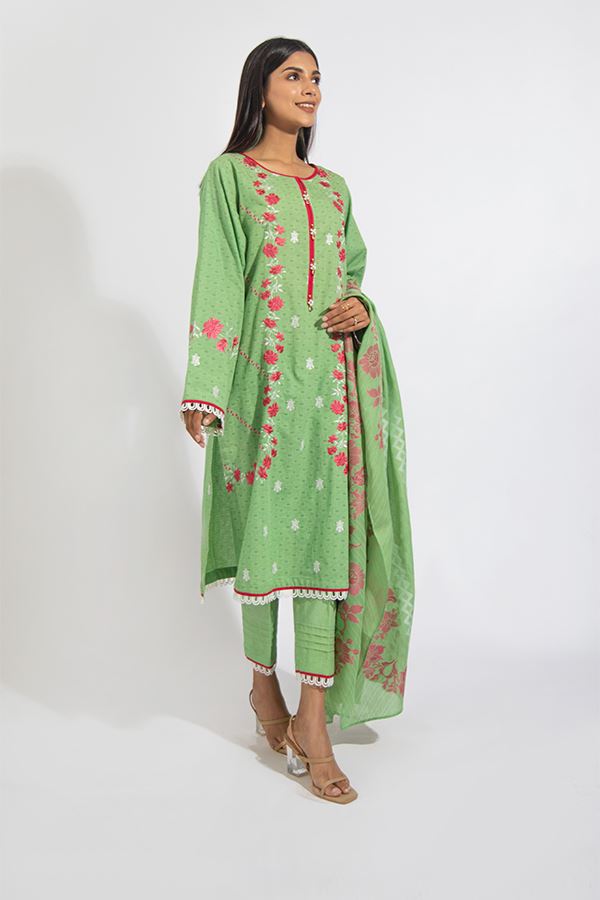 Mint Green Embroidered Shirt Shalwar Dupatta-Zellbury