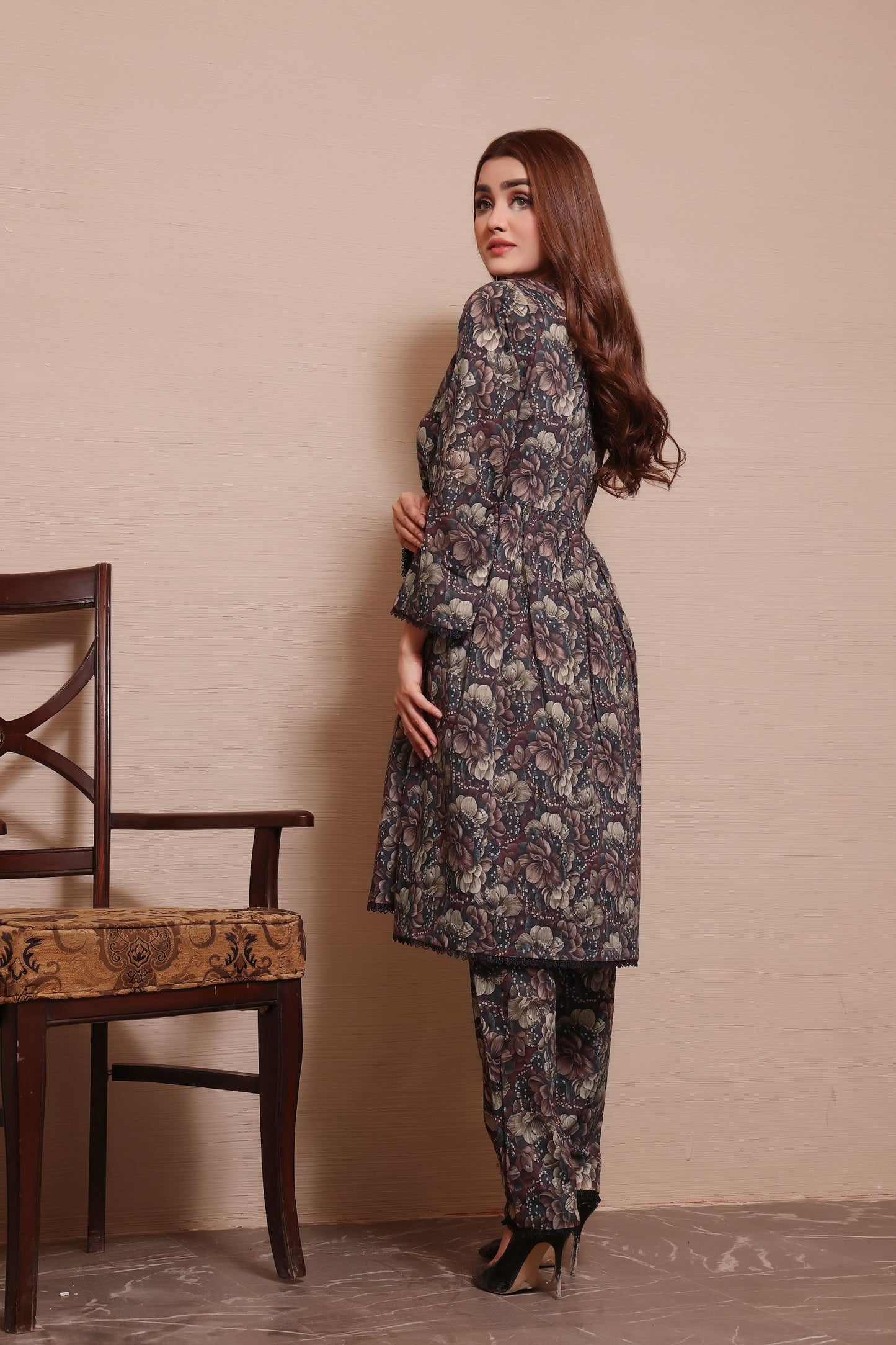 black 2 piece printed lawn dress-Zainab Fazlani