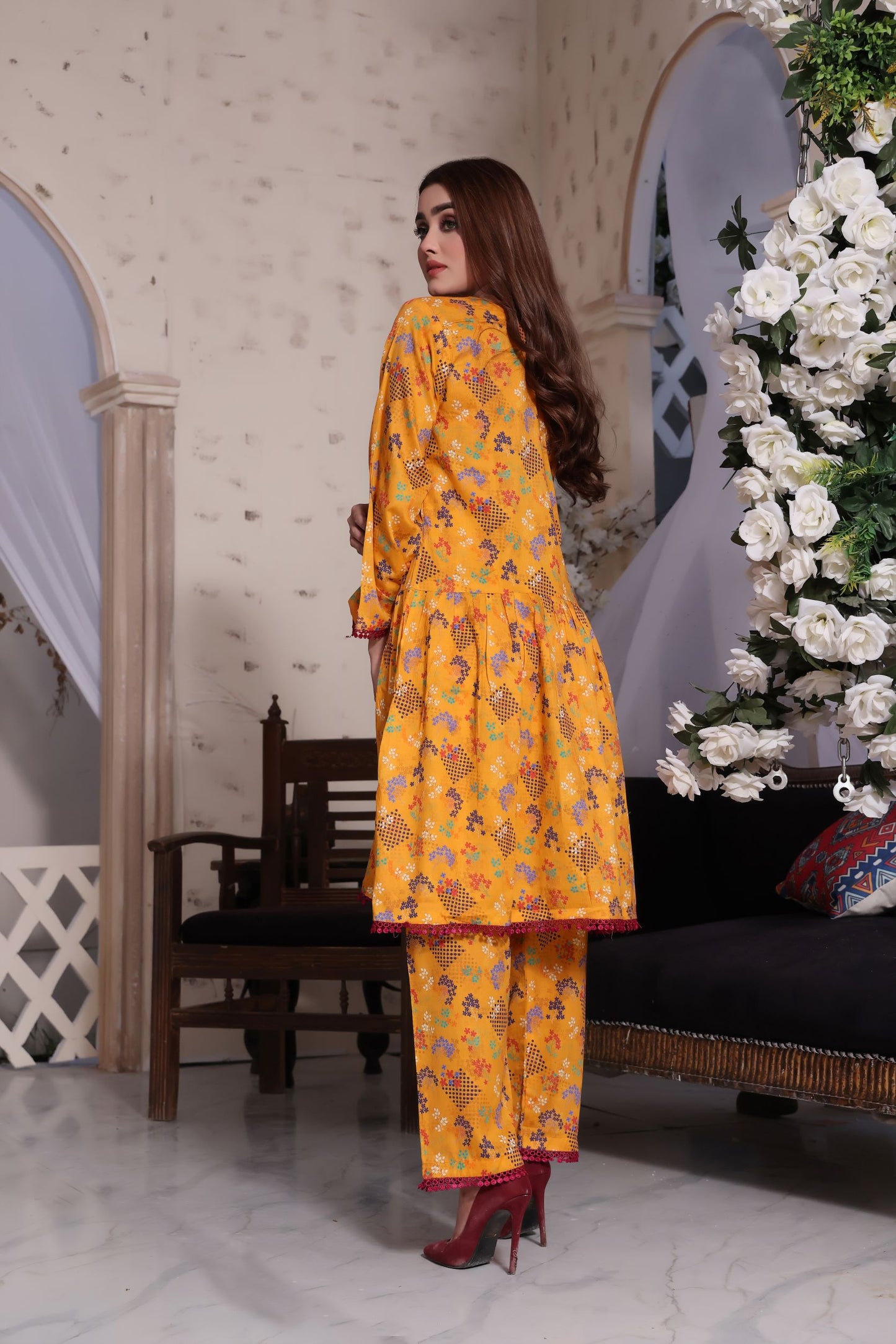 orange 2 piece lawn dress -Zainab Fazlani