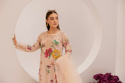 Cashmere | Floral Printed Embroidered Linen | 3 Pc | Ready-to-wear Dress - Simrans