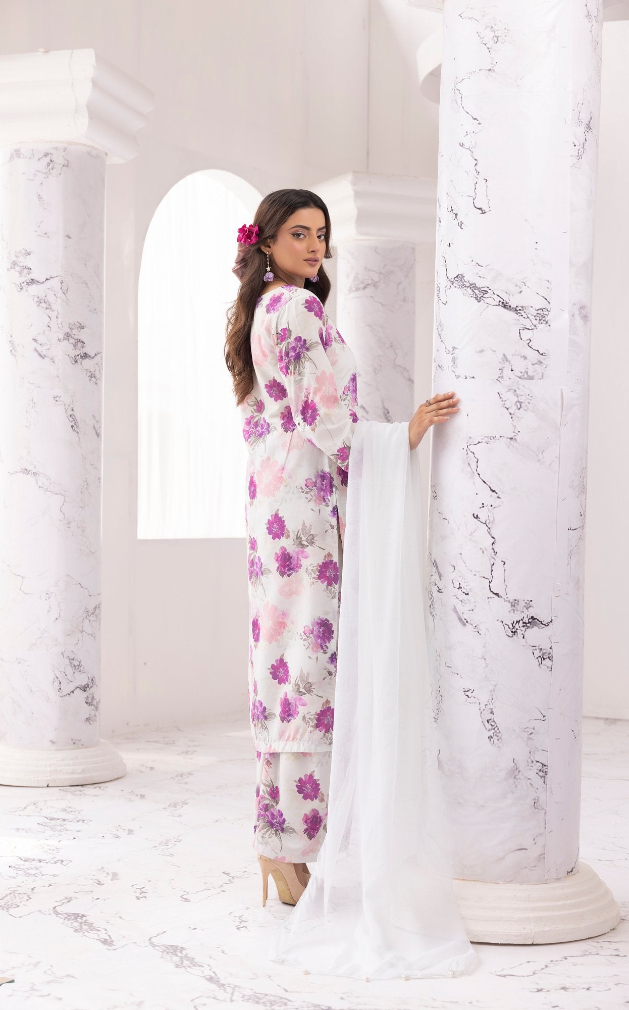 Multi Chikankari Floral Printed Lawn 3 Pc - Simrans