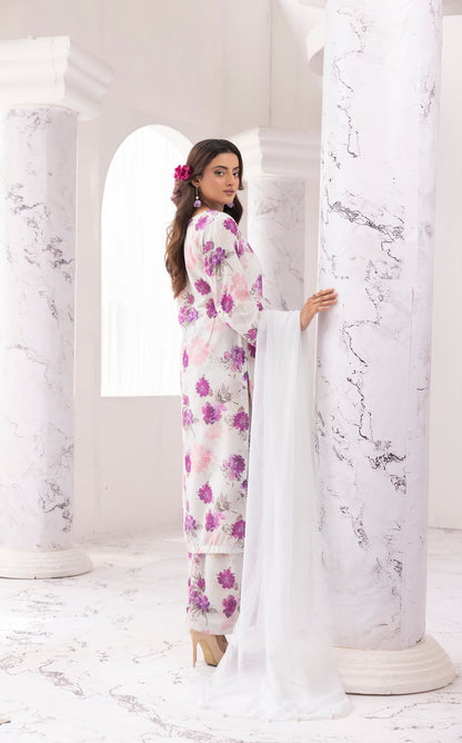 Multi Chikankari Floral Printed Lawn 3 Pc - Simrans