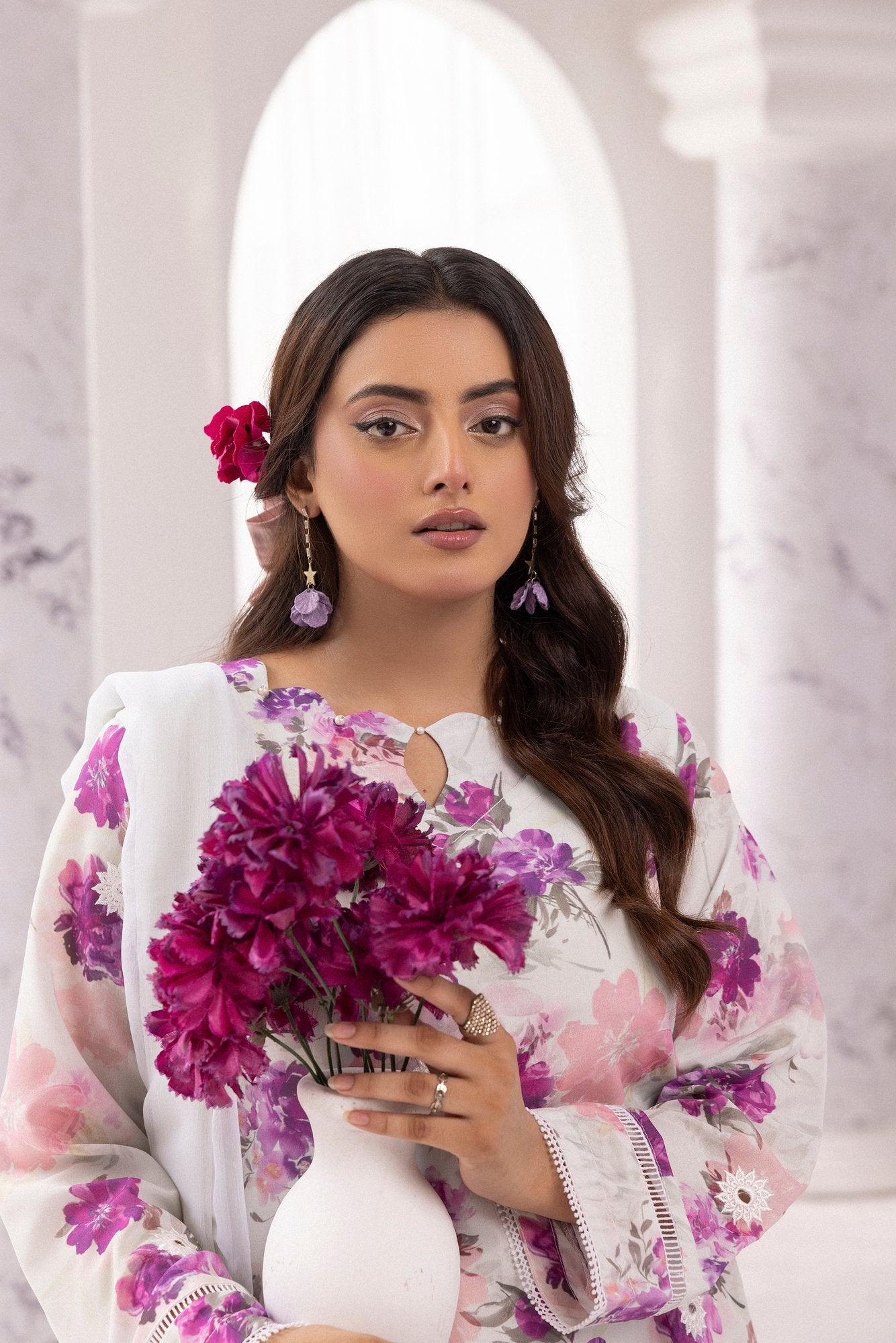 Multi Chikankari Floral Printed Lawn 3 Pc - Simrans