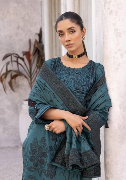 (Blue) "Bella Festive" 3 Pc Embroidered Jacquard Dress by Simrans