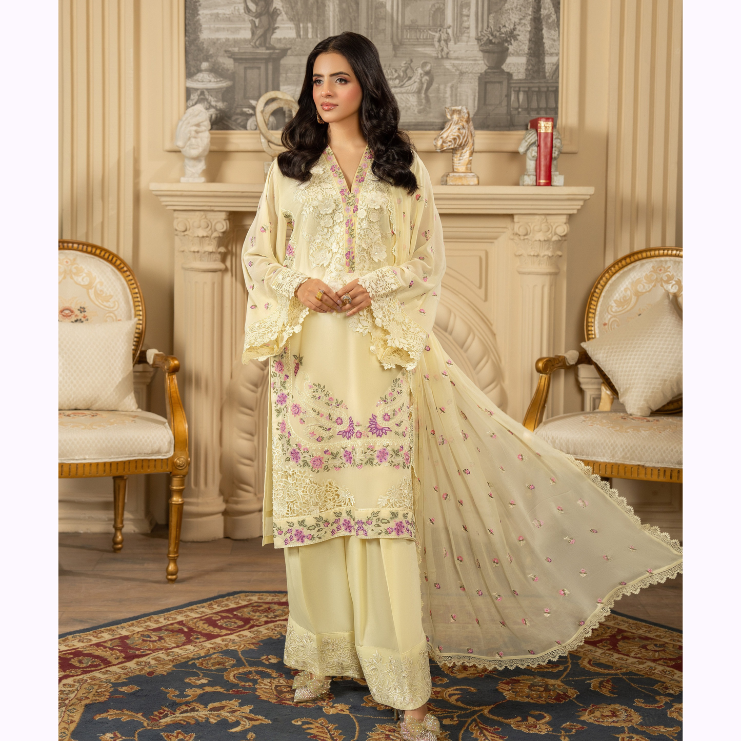 F-464 Embroidered Georgette Farshi Shalwar Collection by karma Collection