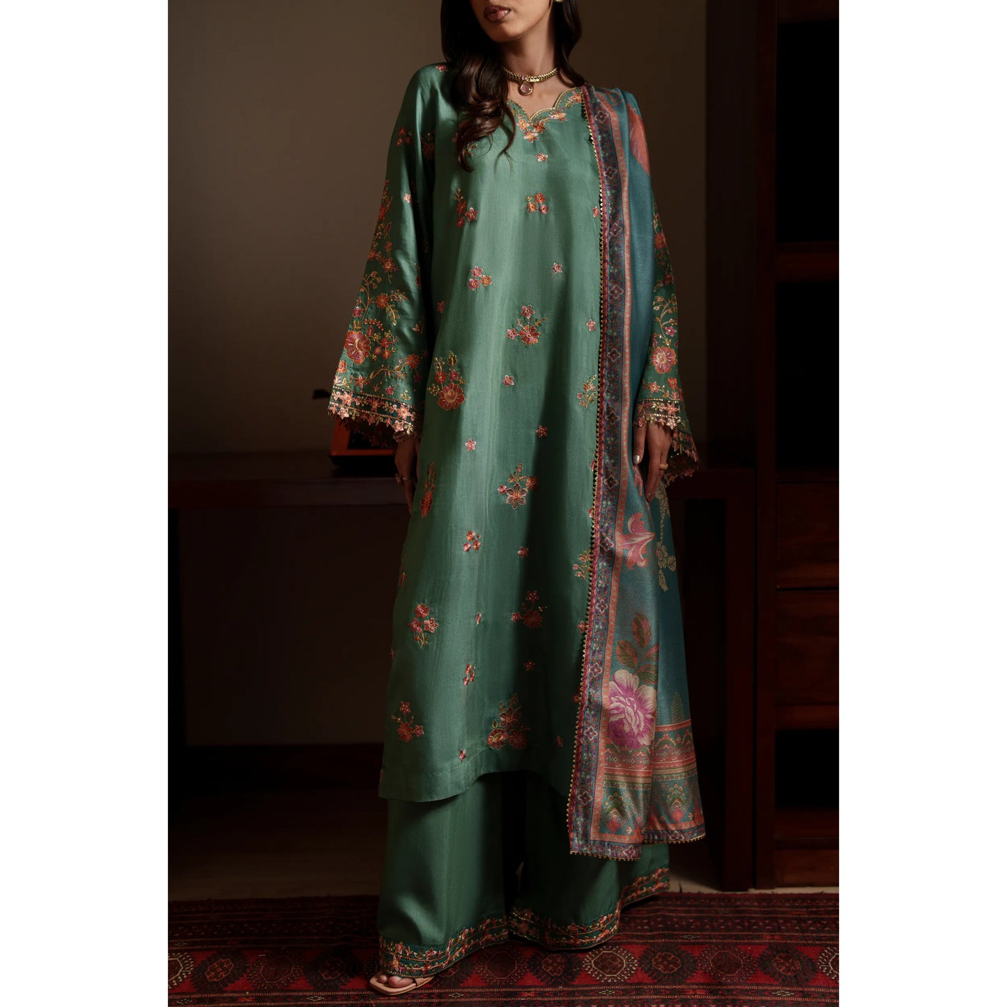 UCA-37 EALA Festive Embroidered Viscose Dress with Printed Silk Dupatta | Women’s Festive Wear Pakistani Designer Outfit by Casuallite