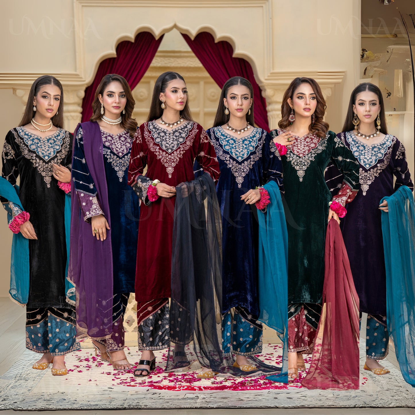 UA-113 Luxury Festive Embroidered Velvet  Winter Collection by Umnaa