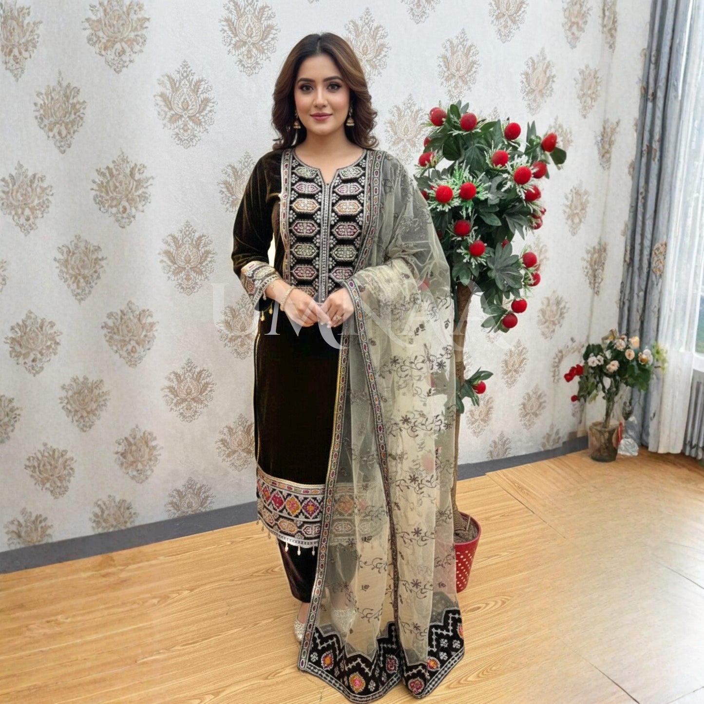 UA-142 Embroidered Luxury Velvet Collection by Umnaa | Asian clothes