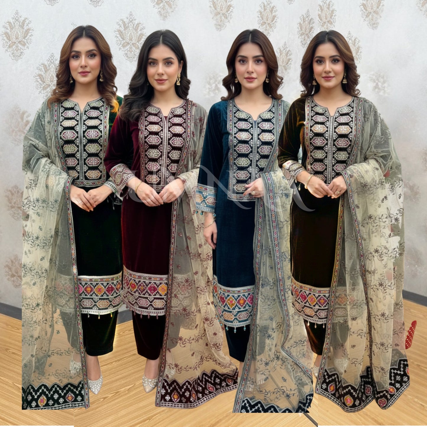 UA-142 Embroidered Luxury Velvet Collection by Umnaa | Asian clothes