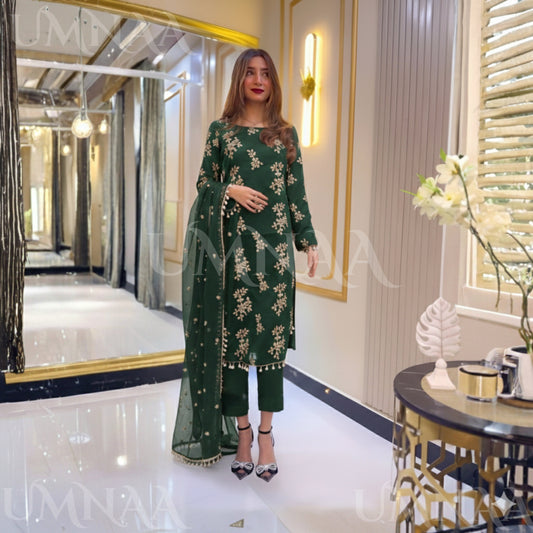 UA-26 3 Piece Embroidered Chiffon Party wear Pakistani Dress | Umnaa