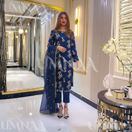 UA-26 3 Piece Embroidered Chiffon Party wear Pakistani Dress | Umnaa