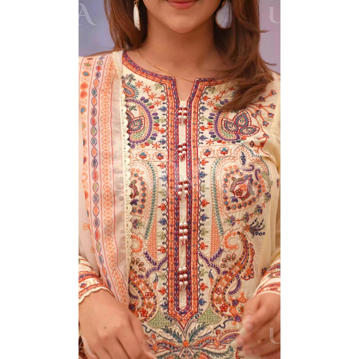 UA-188 Embroidered Cotton dress by Umnaa | Ready to Wear | Pakistani Asian Clothes