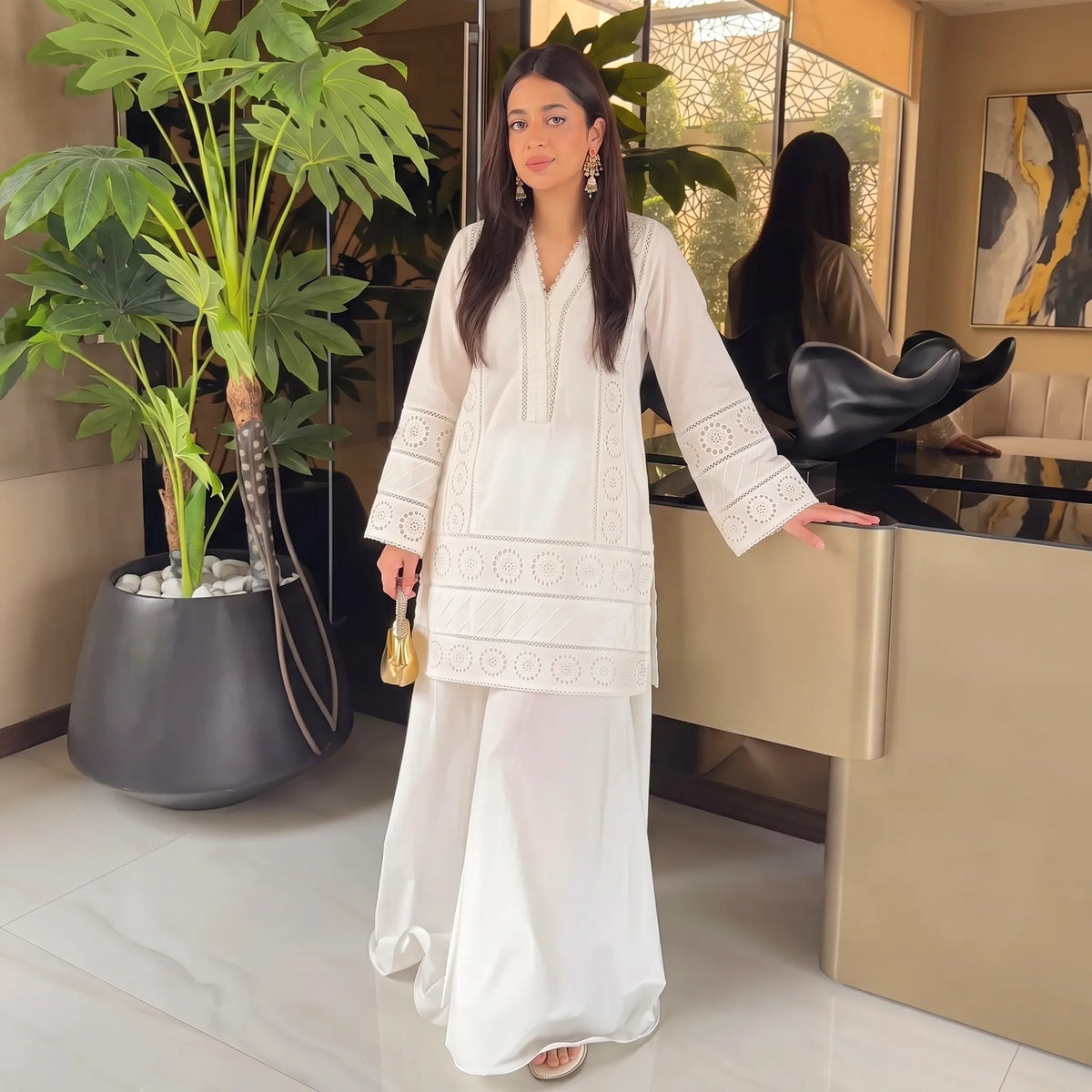 RA-35 Lawn Chikankari 2 Piece Sharara Set by Raniya.h | Premium Embroidered Summer Outfit | Women Casual & Festive Wear - Cream