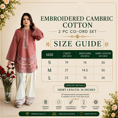 UA-251 Embroidered Cambric Cotton 2 Pc Co-Ord Set with Farshi Shalwar by Umnaa