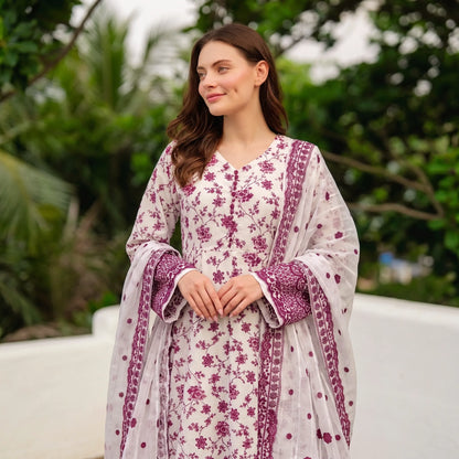 UA-263 Embroidered Poly Lawn Frock 3 Pc Collection by Umnaa