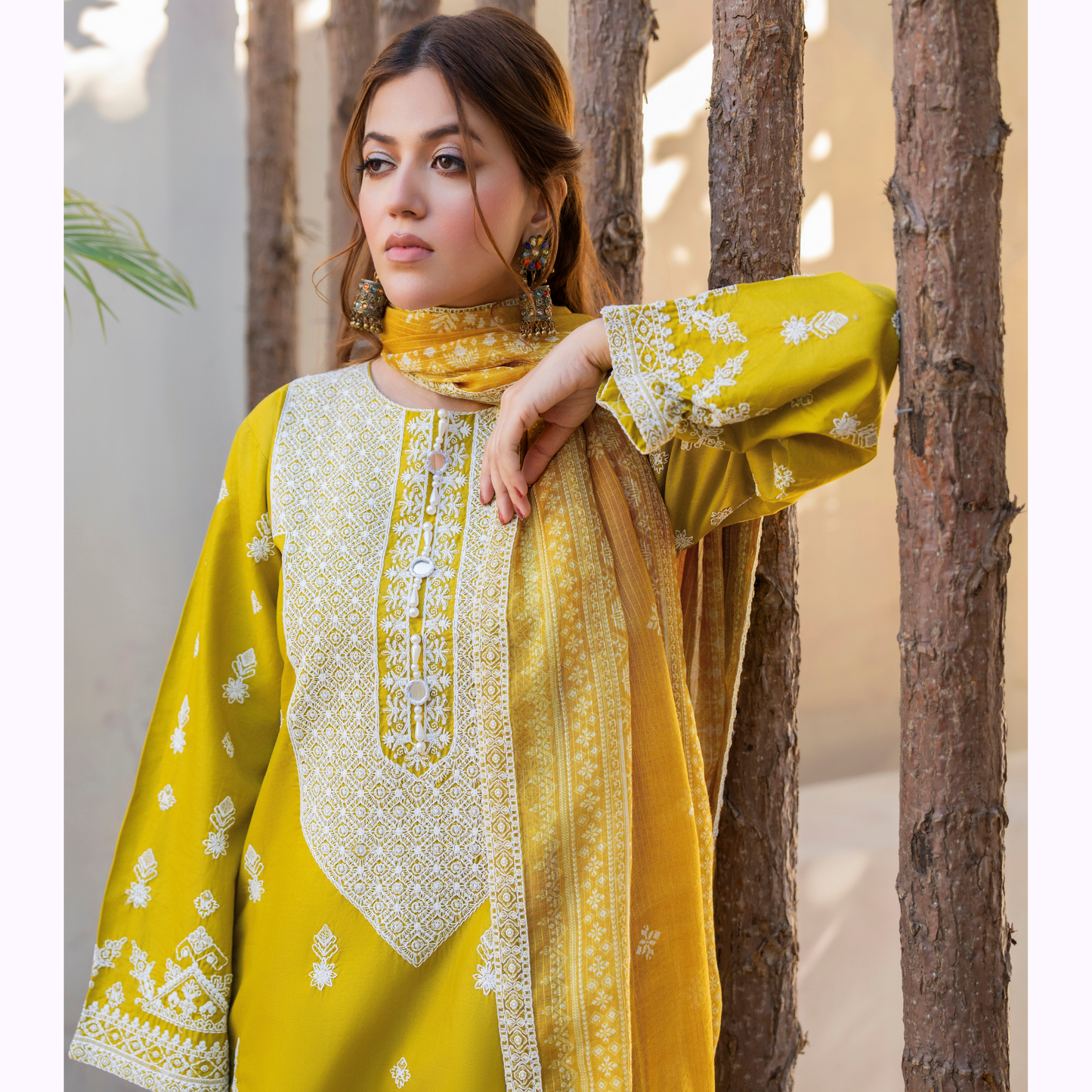 KC-1441 Embroidered Chikenkari Cambric Cotton Farshi Shalwar Ready to Wear 3 Pc - Karma Collection